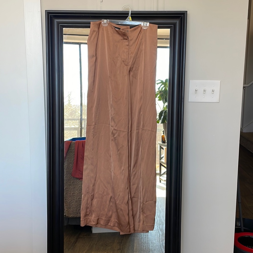 Silky wide leg high rise pants